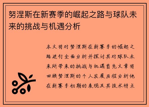 努涅斯在新赛季的崛起之路与球队未来的挑战与机遇分析