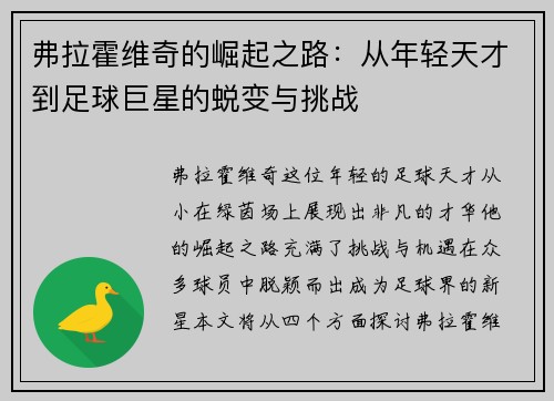 弗拉霍维奇的崛起之路：从年轻天才到足球巨星的蜕变与挑战