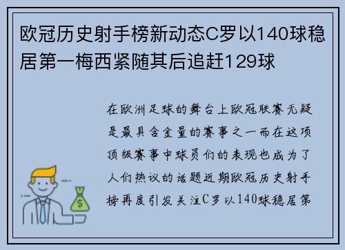 欧冠历史射手榜新动态C罗以140球稳居第一梅西紧随其后追赶129球