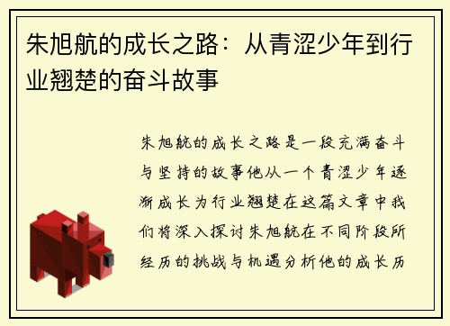 朱旭航的成长之路：从青涩少年到行业翘楚的奋斗故事