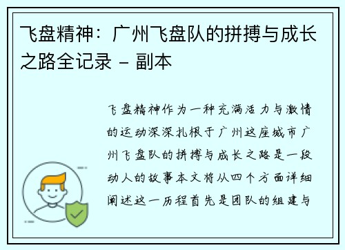 飞盘精神：广州飞盘队的拼搏与成长之路全记录 - 副本